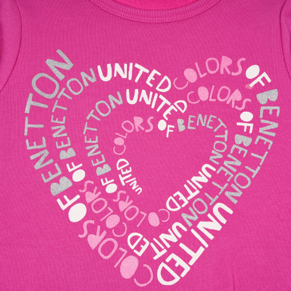 Bluză din bumbac cu imprimeu inimă și numele mărcii, roz Benetton 232537 2