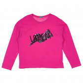 Bluză din bumbac cu mâneci lungi și aplicație din paiete, roz Benetton 232544 