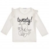 Bluză din bumbac cu volane și imprimeu Tweety pentru bebeluș, albă Benetton 232571 