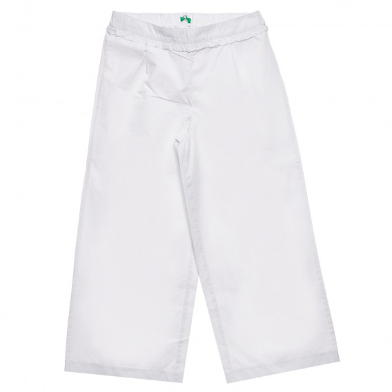Pantaloni de bumbac 7/8 cu volane în talie, albi Benetton 232633 