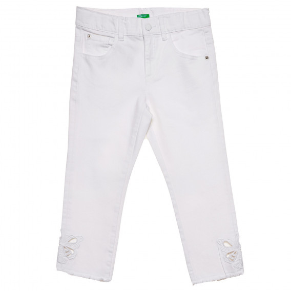 Pantaloni din denim cu aplicație fluture, albi Benetton 232641 