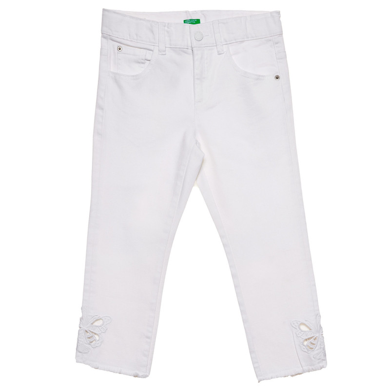 Pantaloni din denim cu aplicație fluture, albi  232641