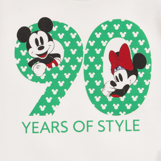 Bluză din bumbac cu imprimeu Mickey și Minnie Mouse pentru bebeluș, albă Benetton 232733 2