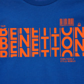 Bluză din bumbac cu numele mărcii, albastră Benetton 232845 2