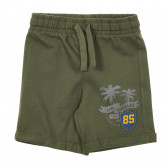 Pantaloni scurți din bumbac cu imprimeu palmier, culoare verde închis Benetton 232897 