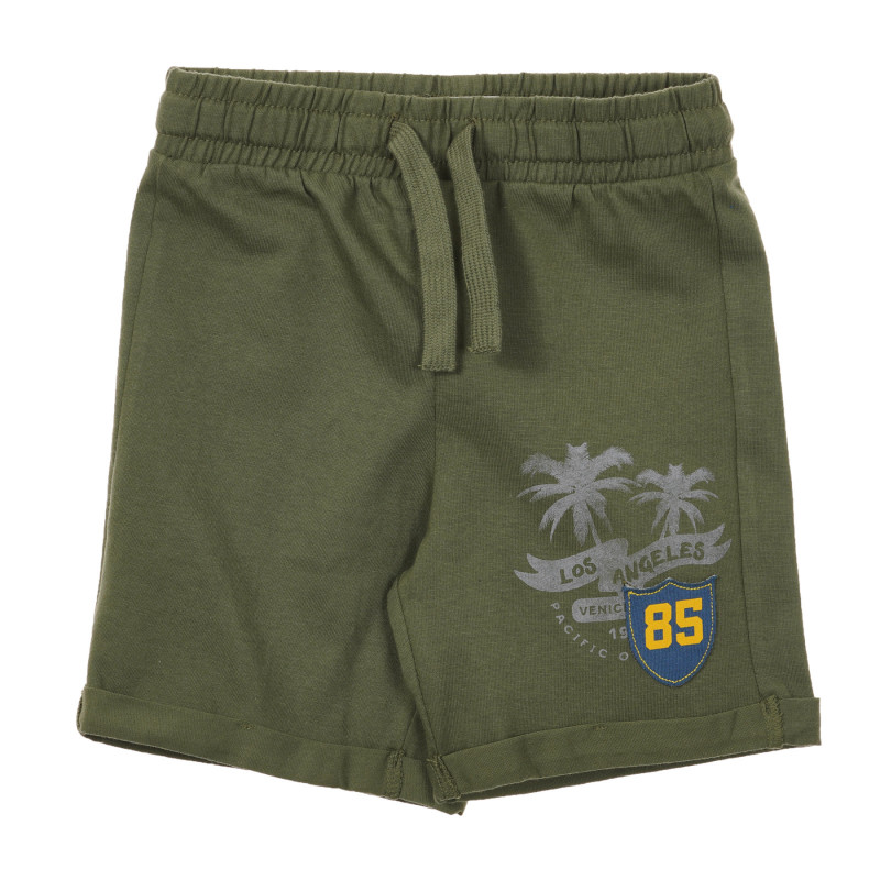 Pantaloni scurți din bumbac cu imprimeu palmier, culoare verde închis  232897