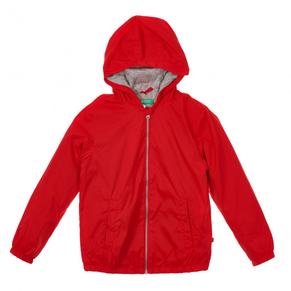 Jachetă cu glugă și fermoar pe toată lungimea și căptușeala, roșie Benetton 232929 