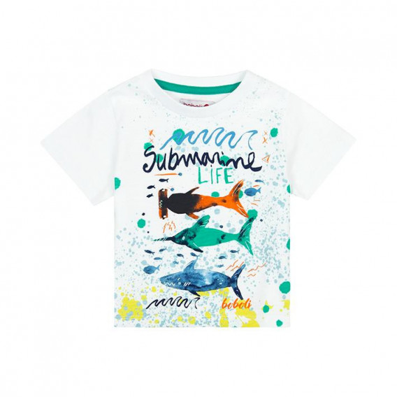 Tricou de bumbac pentru copii, cu imprimeu mare de pește Boboli 23315 