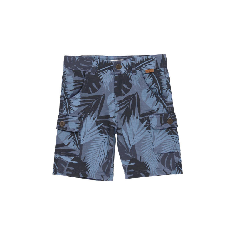 Pantaloni scurți din bumbac, imprimeu cu frunze de palmier, albastru închis  233602