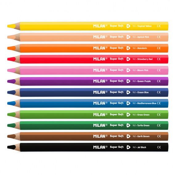 Creioane colorate, Super Soft, 6 mm, 12 culori + ascuțitoare Milan 233853 2