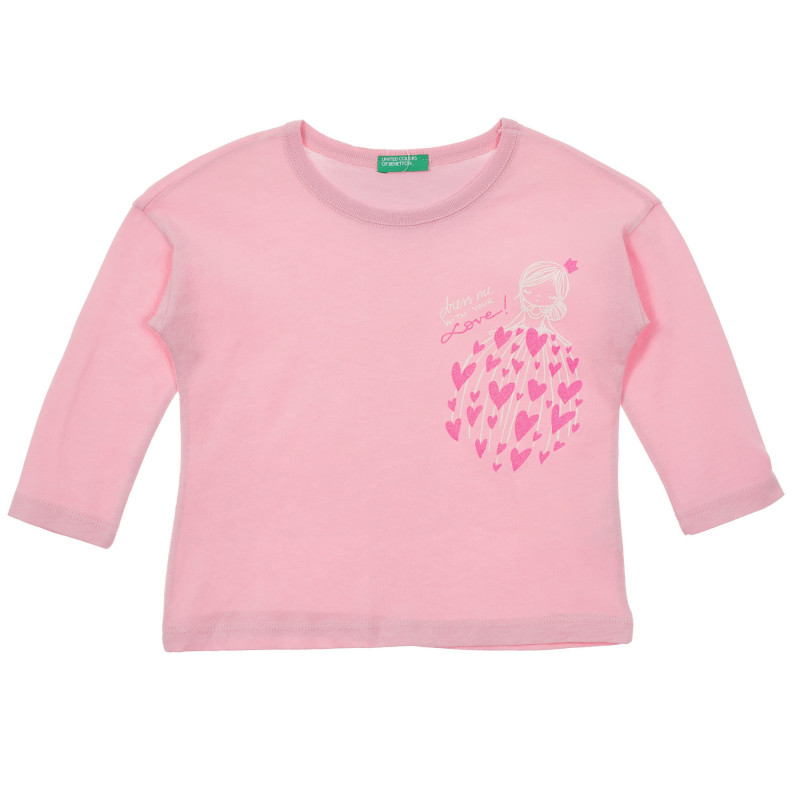 Bluză din bumbac cu mâneci lungi și imprimeu pentru bebeluș, roz  233928