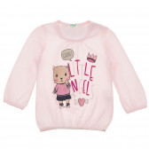 Bluză din bumbac cu mâneci lungi și aplicație pentru bebeluș, roz Benetton 233932 