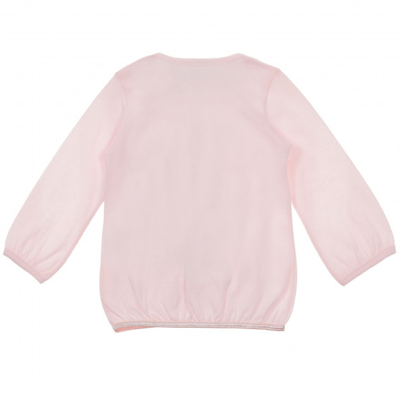 Bluză din bumbac cu mâneci lungi și aplicație pentru bebeluș, roz Benetton 233935 4