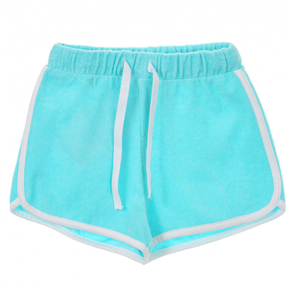 Pantaloni scurți din bumbac cu margine albă, albastru deschis Benetton 233992 