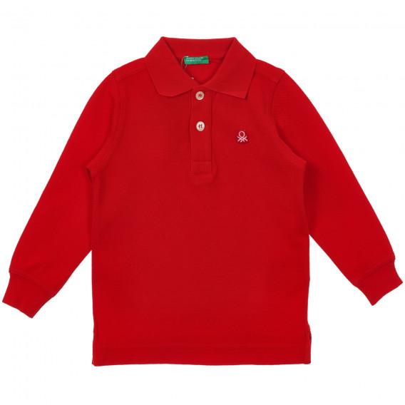 Bluză din bumbac cu mâneci lungi și guler, roșie Benetton 234110 