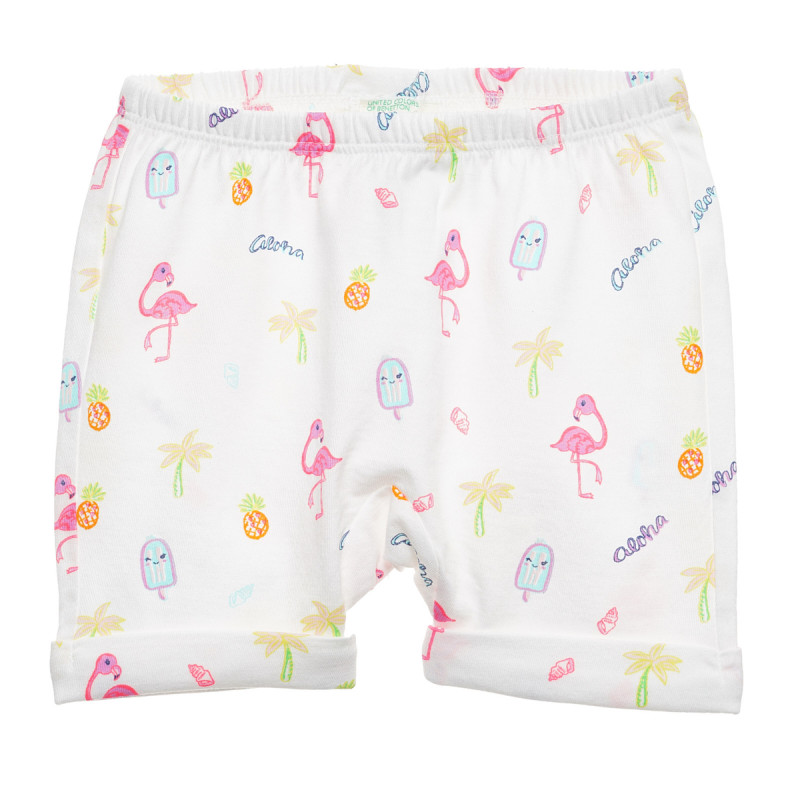 Pantaloni scurți din bumbac cu flamingo pentru bebeluș, de culoare albă  234271