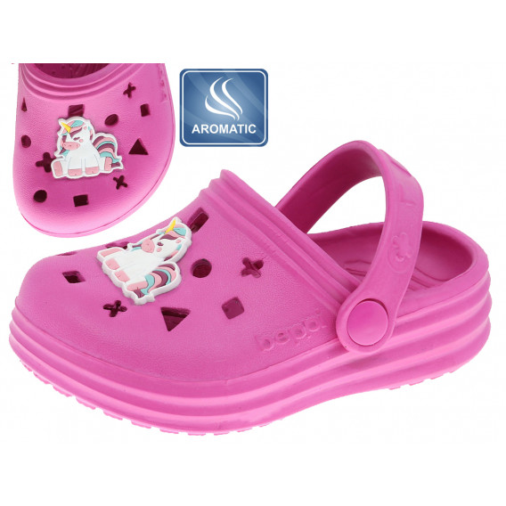 Papuci din cauciuc, parfumați cu aplicație unicorn pentru bebeluș, roz Beppi 234390 