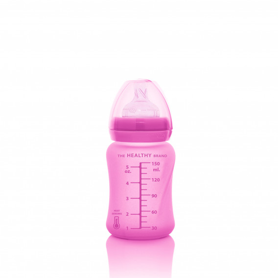 Biberon din sticlă cu schimbare de culoare la încălzire, tetină 1 picătură, 0+ luni, 150 ml, culoare: roz Everyday baby 234617 5
