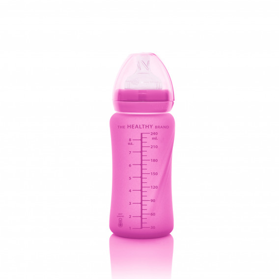Biberon din sticlă cu schimbarea culorii la încălzire, suzetă 2 picături, peste 3 luni, 240 ml, culoare: roz Everyday baby 234648 5