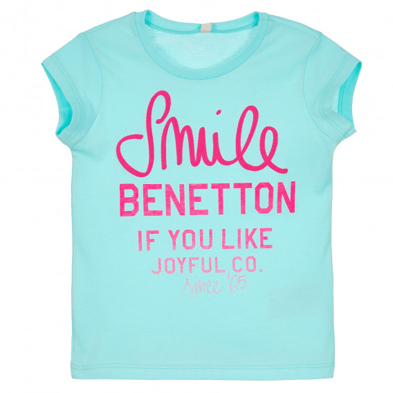 Tricou de bumbac albastru deschis pentru fete Benetton 234944 