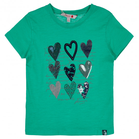 Bluză cu mânecă scurtă, verde, cu aplicație inimă pentru fete Boboli 235004 
