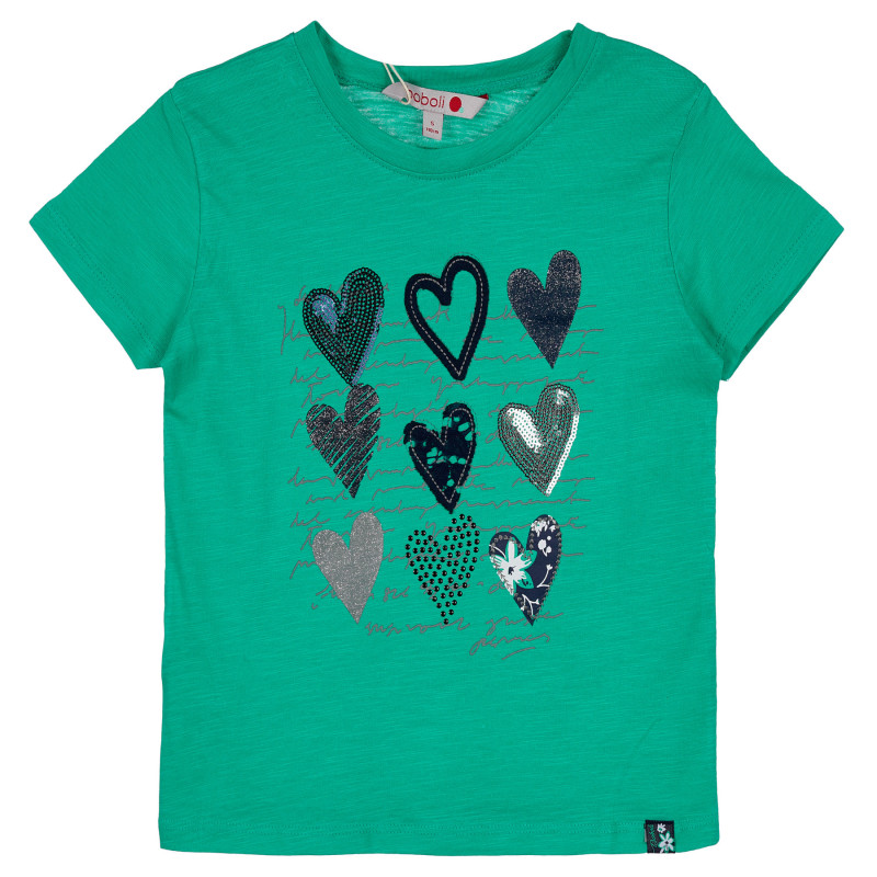 Bluză cu mânecă scurtă, verde, cu aplicație inimă pentru fete  235004