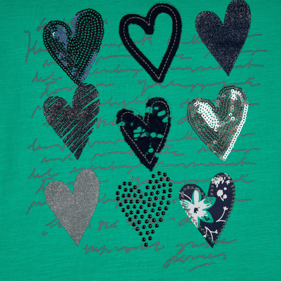 Bluză cu mânecă scurtă, verde, cu aplicație inimă pentru fete Boboli 235005 2