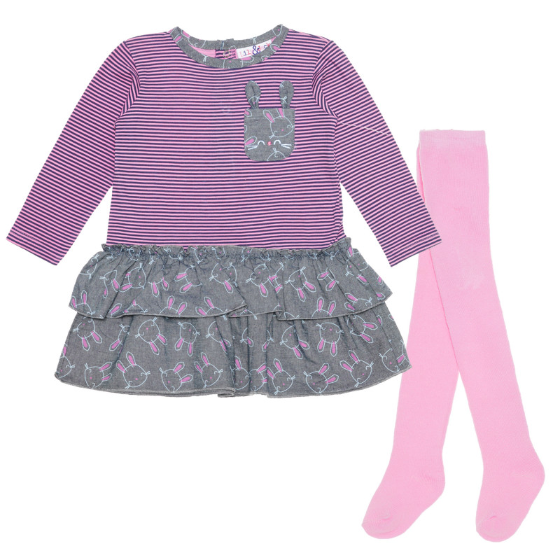 Rochie cu mâneci lungi în dungi roz și imprimeu color  235311
