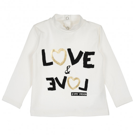 Bluză din bumbac cu mânecă lungă pentru fete cu imprimeu „Love”, ecru Chicco 235384 