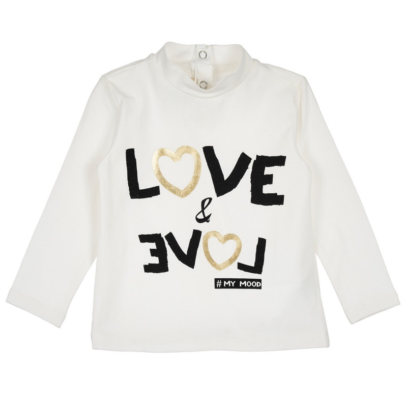 Bluză din bumbac cu mânecă lungă pentru fete cu imprimeu „Love”, ecru  235384
