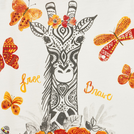 Maieu din bumbac cu inscripție NATURE și un imprimeu de girafă pentru fete Boboli 235439 2