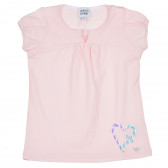 Bluză de bumbac de culoare roz, cu mâneci scurte și o aplicație de inimă pentru fete Armani 235607 