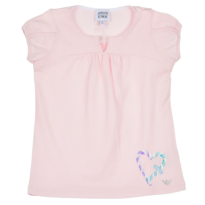 Bluză de bumbac de culoare roz, cu mâneci scurte și o aplicație de inimă pentru fete  235607
