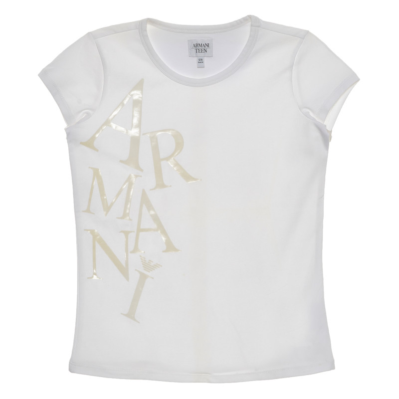 Bluză din bumbac de culoare albă cu mâneci scurte și inscripție pentru fete  235611