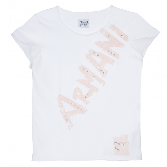 Bluză din bumbac cu mânecă scurtă Armani cu imprimeu de marcă pentru fete Armani 235629 