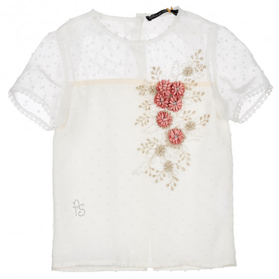 Bluză cu mâneci scurte, cu aplicație florală și nasturi pe spate pentru fete Picolla Speranza 235780 