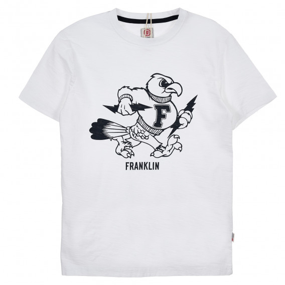 Tricou alb din bumbac, cu imprimeu pentru băieți Franklin & Marshall 235800 