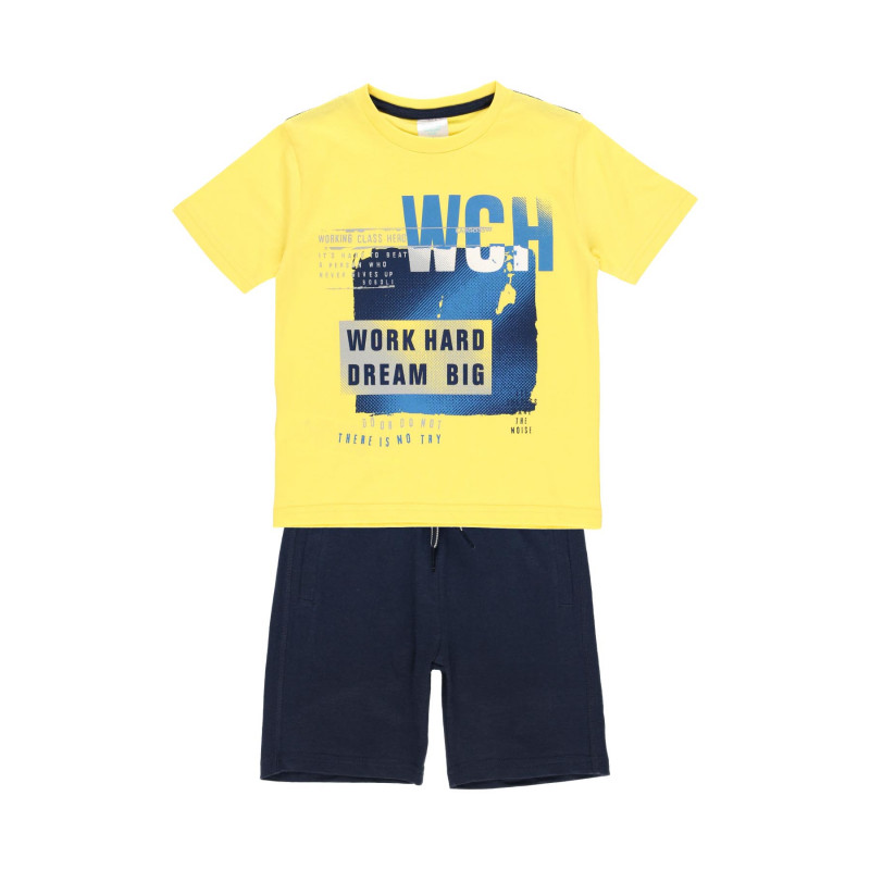 Set de tricou și pantaloni scurți din bumbac, galben cu albastru  235932