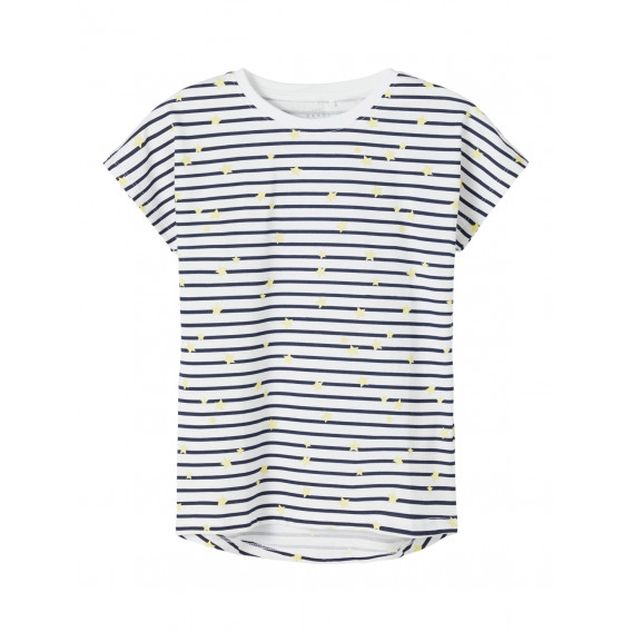 Tricou din bumbac organic cu imprimeu figural în alb și albastru Name it 236108 