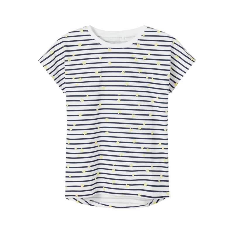 Tricou din bumbac organic cu imprimeu figural în alb și albastru  236108
