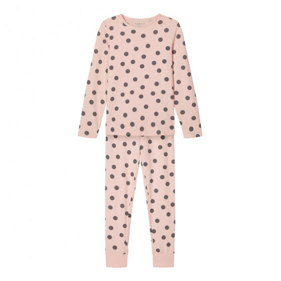 Pijamale din bumbac organic cu imprimeu buline, roz Name it 236122 