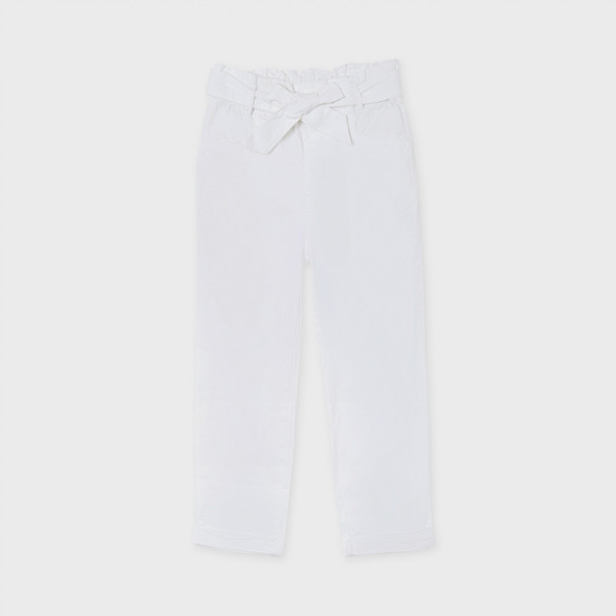 Pantaloni din bumbac cu talie înaltă, albi Mayoral 236206 