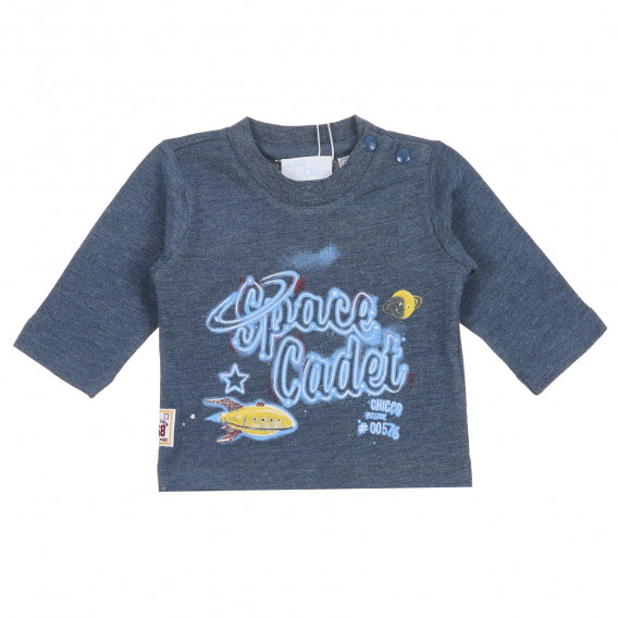 Bluză din bumbac de culoare albastră, cu mâneci lungi și inscripție pentru bebeluși Chicco 236262 