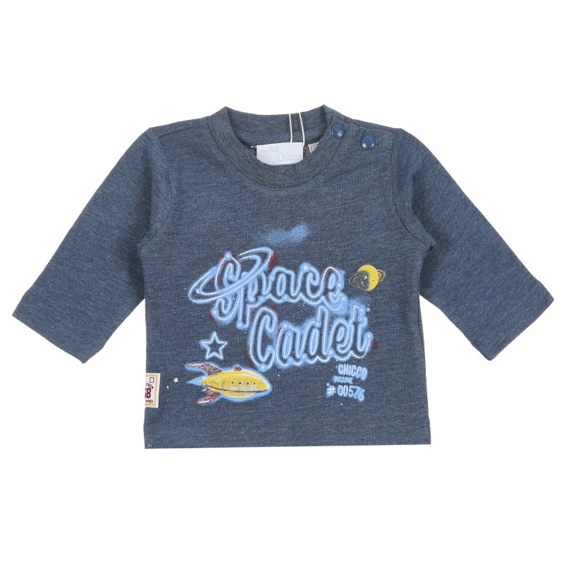 Bluză din bumbac de culoare albastră, cu mâneci lungi și inscripție pentru bebeluși  236262