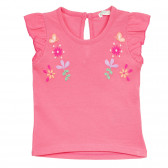 Tricou din bumbac cu aplicație de flori pentru bebeluși, roz Benetton 236367 