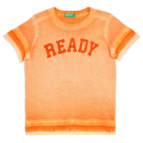 Tricou din bumbac cu inscripție pentru bebeluș, portocaliu Benetton 236371 