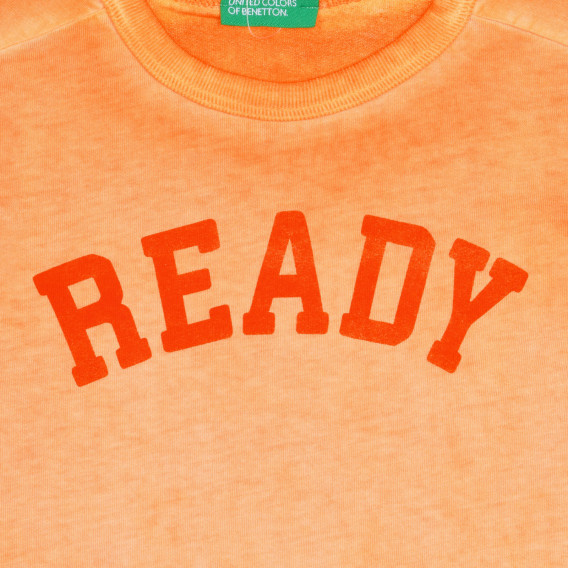 Tricou din bumbac cu inscripție pentru bebeluș, portocaliu Benetton 236372 2