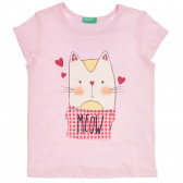 Tricou din bumbac cu imprimeu de pisică cu eșarfă pentru bebeluși, roz Benetton 236391 