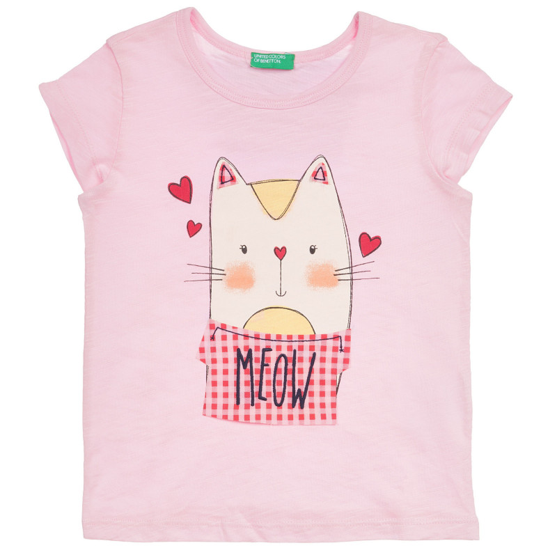Tricou din bumbac cu imprimeu de pisică cu eșarfă pentru bebeluși, roz  236391