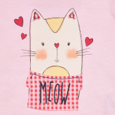 Tricou din bumbac cu imprimeu de pisică cu eșarfă pentru bebeluși, roz Benetton 236392 2